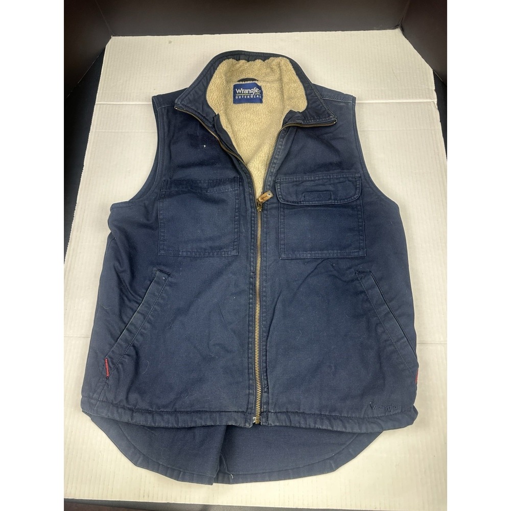 Vintage Wrangler Outerwear Sherpa Lined Dark Blue Vest Size Medium